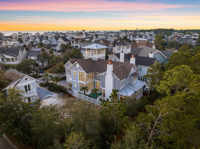 view of aerial view at dusk