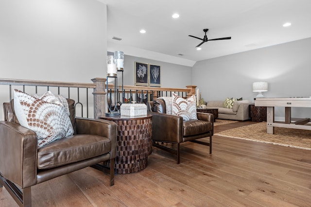 interior space featuring light hardwood / wood-style flooring and ceiling fan