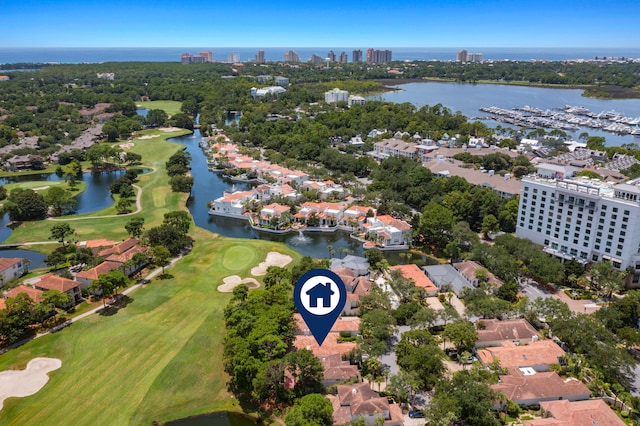 bird's eye view featuring a water view