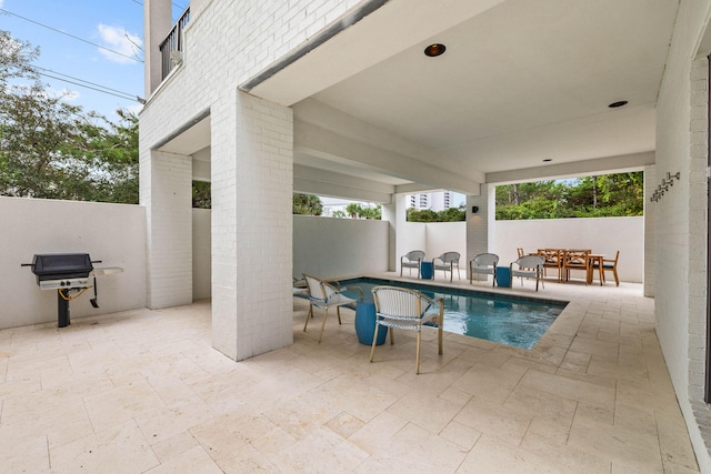 view of swimming pool with a patio and grilling area