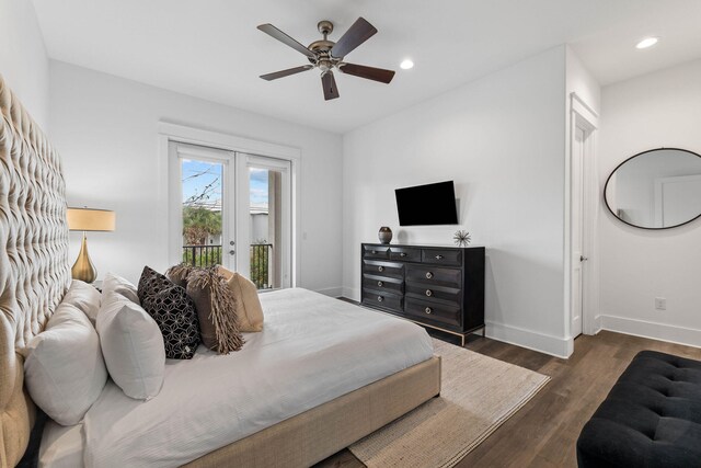 32 Cote Dazur Dr, Santa Rosa Beach, FL 32459 - bedroom with access to exterior, dark wood-type flooring, recessed lighting, and a ceiling fan