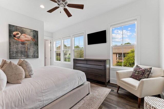 32 Cote Dazur Dr, Santa Rosa Beach, FL 32459 - bedroom featuring dark wood-style floors, recessed lighting, and a ceiling fan
