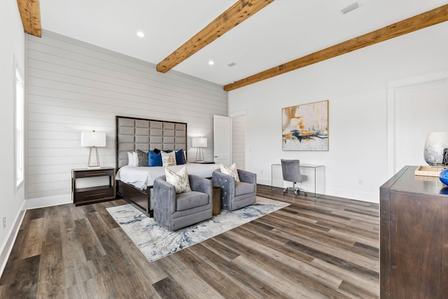 32 Cote Dazur Dr, Santa Rosa Beach, FL 32459 - bedroom featuring beam ceiling, wood finished floors, wood walls, and recessed lighting