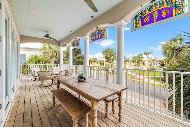 wooden terrace with ceiling fan