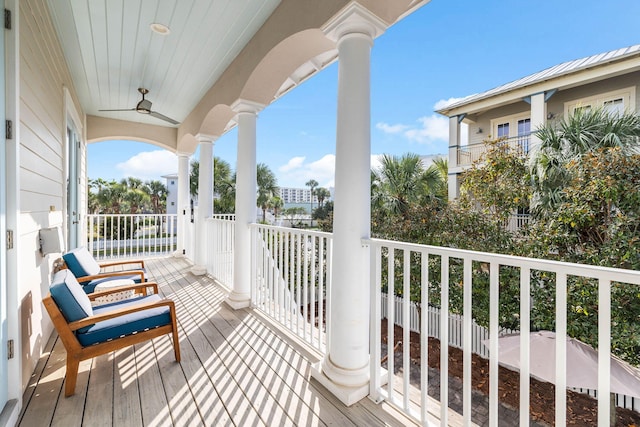 balcony with ceiling fan