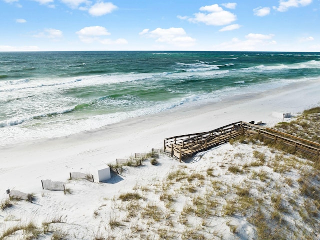 property view of water featuring a beach view