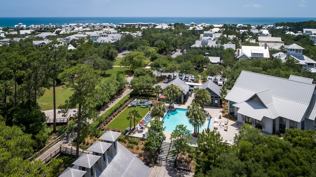 aerial view with a water view