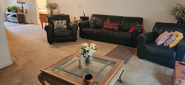 living room featuring light carpet