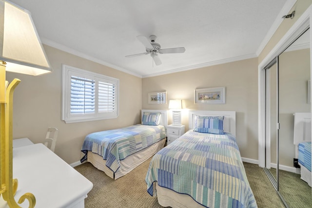 4100 E Co Hwy Unit 30A 1102 # 1102, Santa Rosa Beach, FL 32459 - bedroom featuring a closet, carpet, crown molding, baseboards, and ceiling fan