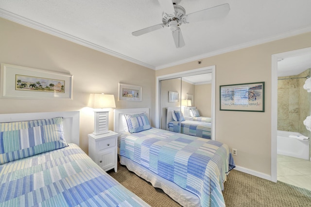 4100 E Co Hwy Unit 30A 1102 # 1102, Santa Rosa Beach, FL 32459 - bedroom featuring a closet, light carpet, crown molding, baseboards, and ceiling fan