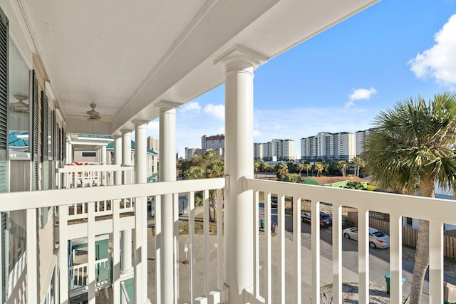 balcony with ceiling fan