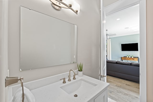 bathroom featuring hardwood / wood-style floors and vanity