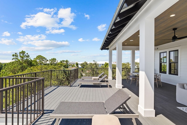 wooden terrace with ceiling fan