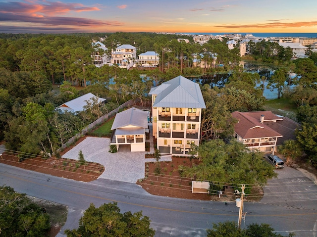 view of aerial view at dusk