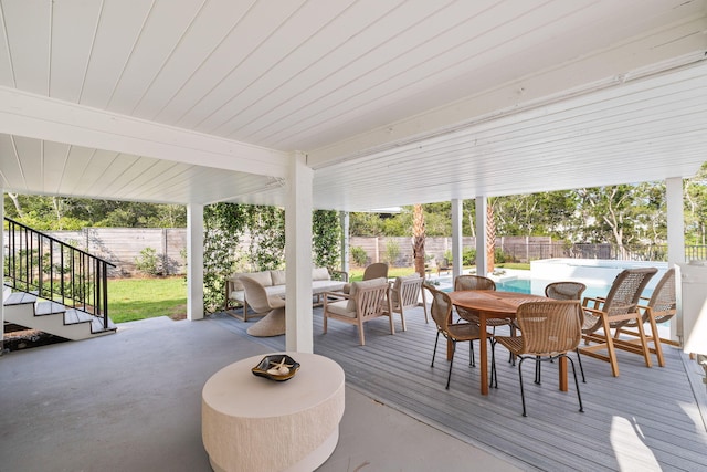 exterior space featuring wooden ceiling