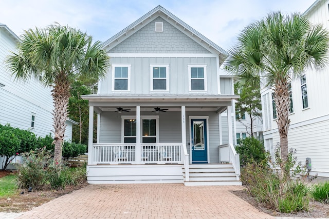 133 Grande Pointe Cir, Inlet Beach, FL 32461 - view of front of house with board and batten siding, covered porch, and a ceiling fan
