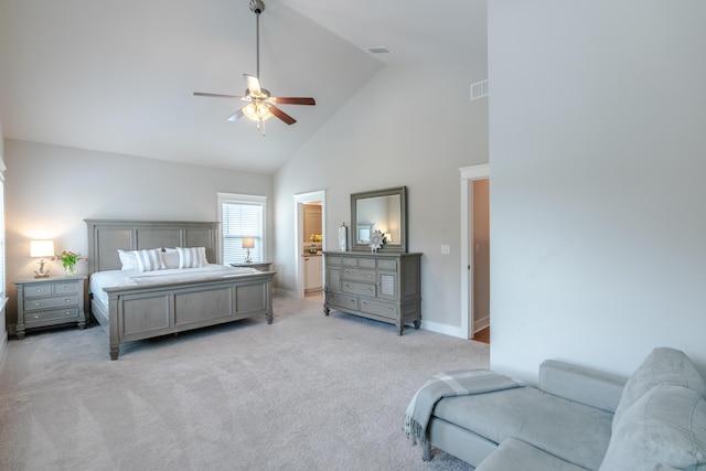 133 Grande Pointe Cir, Inlet Beach, FL 32461 - bedroom with high vaulted ceiling, light carpet, and ceiling fan