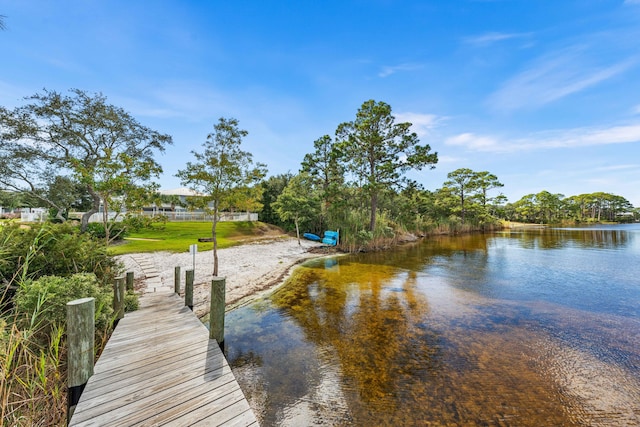 view of dock with a water view