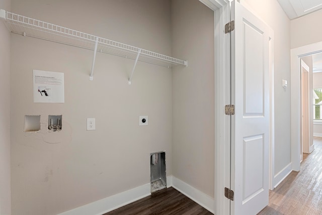 laundry area featuring hookup for a washing machine, electric dryer hookup, and wood-type flooring