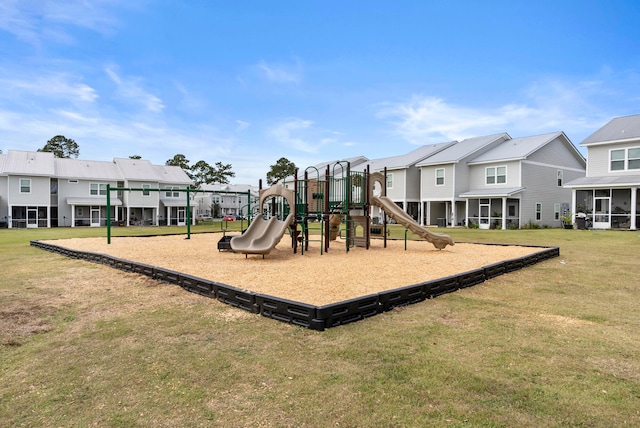 view of play area with a yard