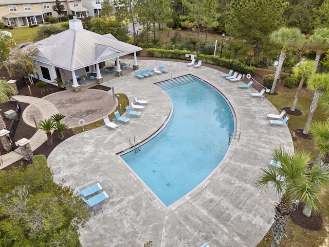 view of swimming pool featuring a gazebo and a patio area