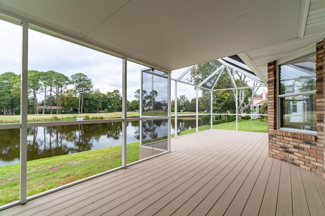 946 Shalimar Point Dr, Shalimar, FL 32579 - wooden terrace featuring a water view, a yard, view of wooded area, and glass enclosure