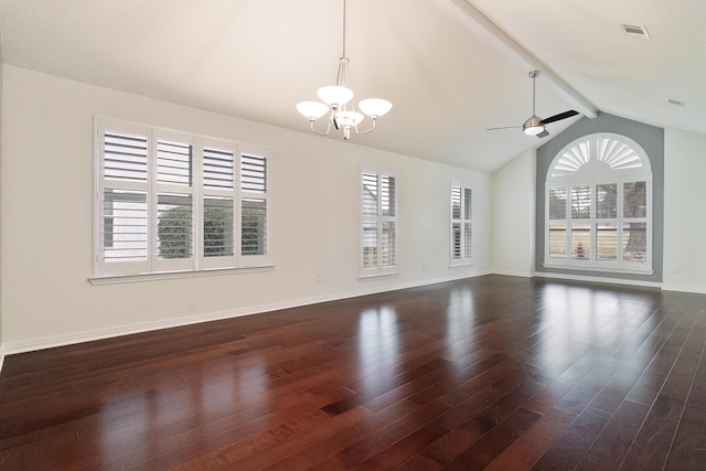 946 Shalimar Point Dr, Shalimar, FL 32579 - empty room with a chandelier, dark wood-style floors, ceiling fan, and baseboards