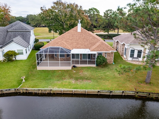 aerial view with a water view