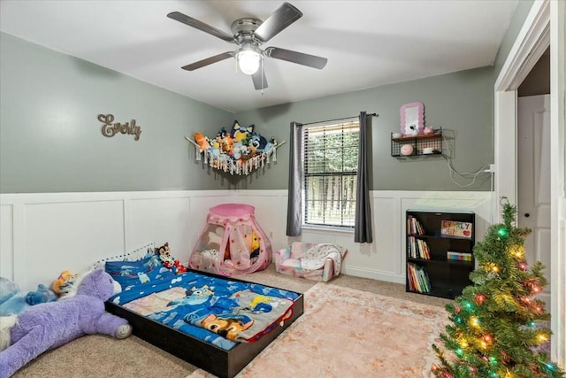 bedroom featuring carpet floors and ceiling fan