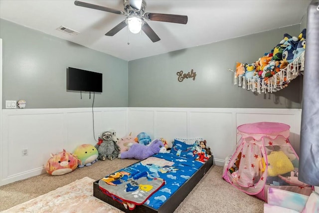 bedroom with carpet flooring and ceiling fan