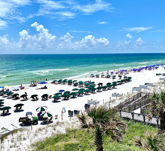 property view of water featuring a beach view