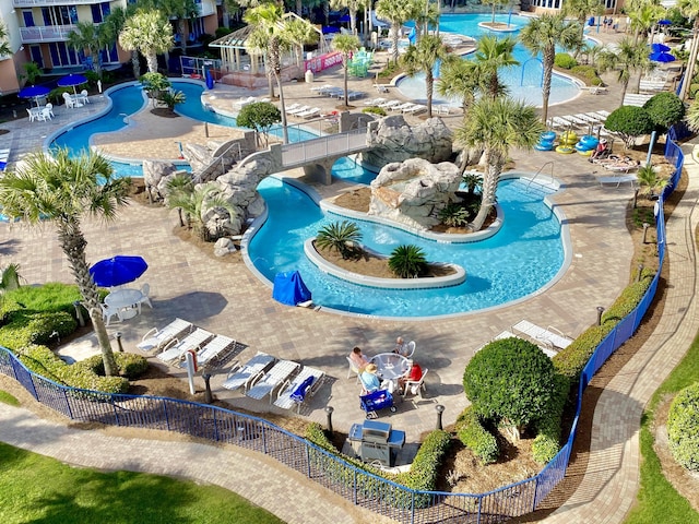 aerial view of a pool
