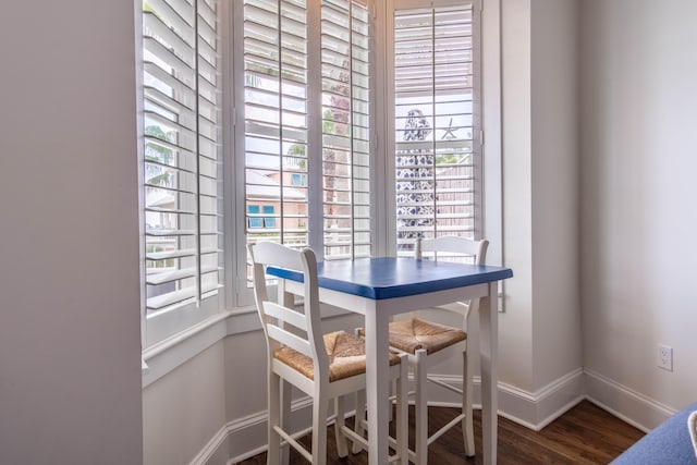 dining room featuring dark hardwood / wood-style flooring and plenty of natural light