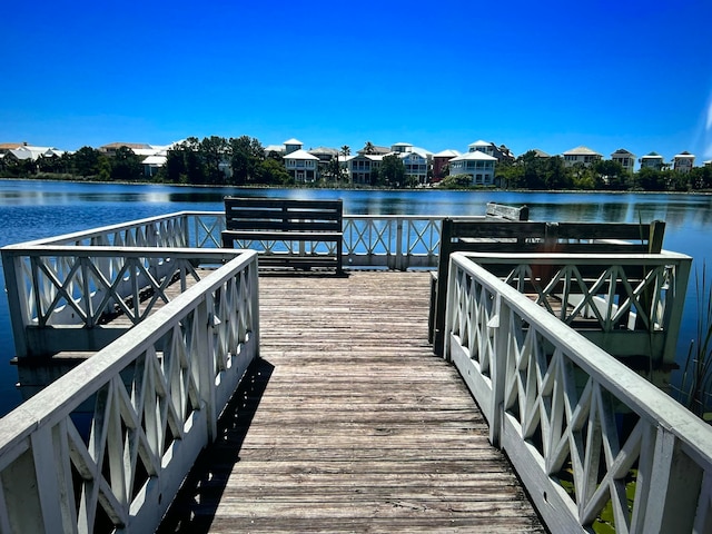 dock area with a water view