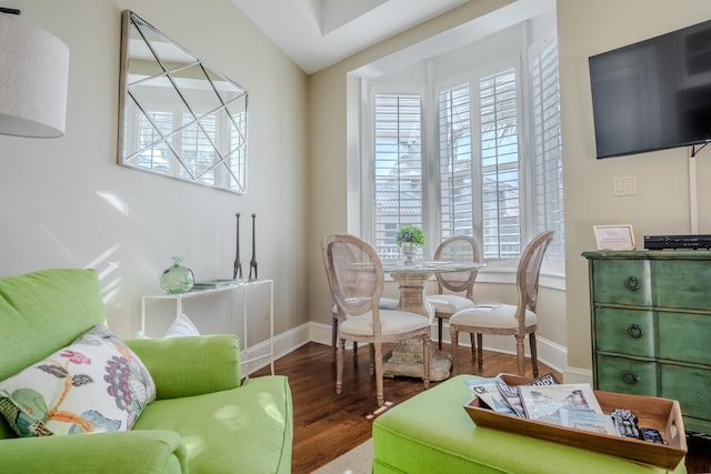 sitting room with dark hardwood / wood-style flooring