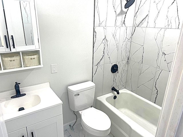 full bathroom with vanity, toilet, and tiled shower / bath