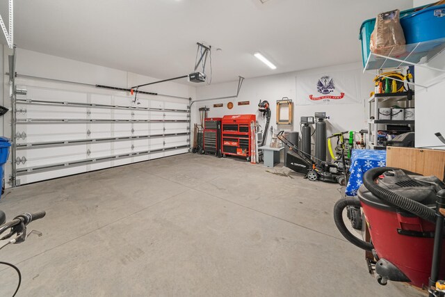 garage with a garage door opener