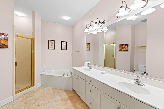 10343 E County Highway 30a Unit 312D, Inlet Beach, FL 32461 - bathroom with a stall shower, a garden tub, double vanity, and toilet