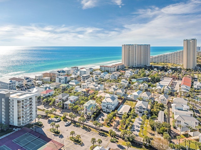 aerial view with a beach view and a water view