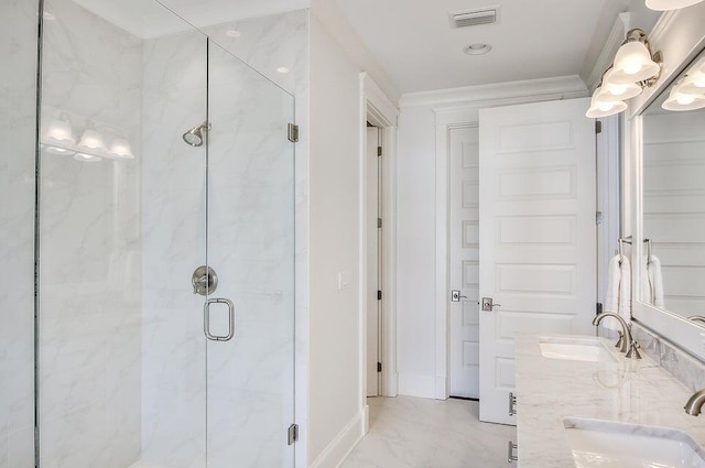 bathroom featuring vanity and walk in shower