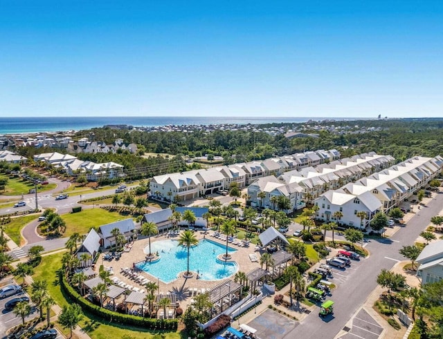 aerial view with a water view