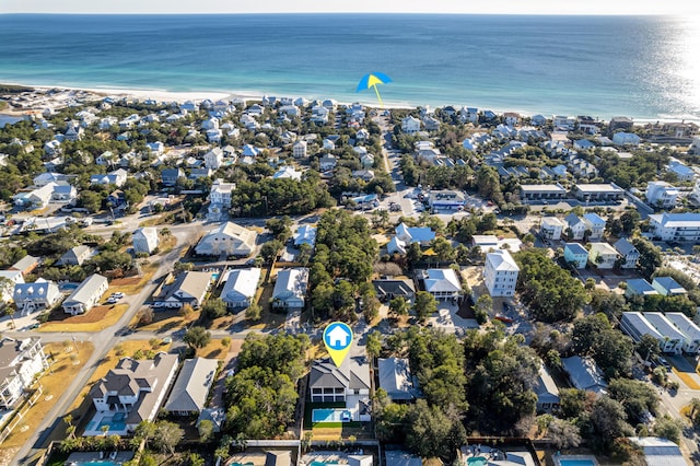 aerial view with a beach view and a water view