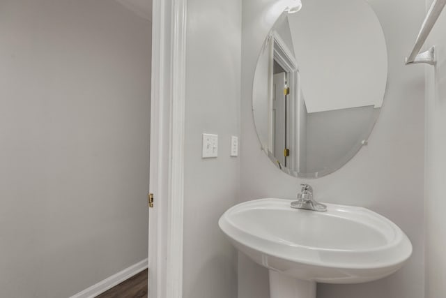 bathroom with hardwood / wood-style flooring and sink