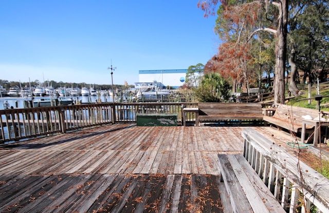 view of dock with a water view