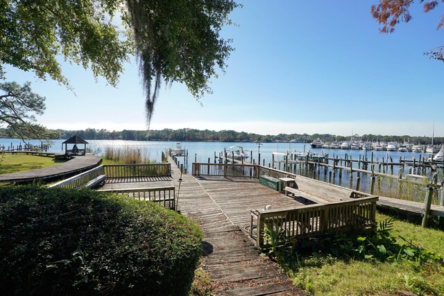 dock area featuring a water view