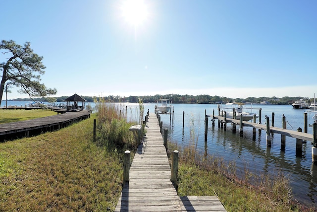 view of dock with a water view