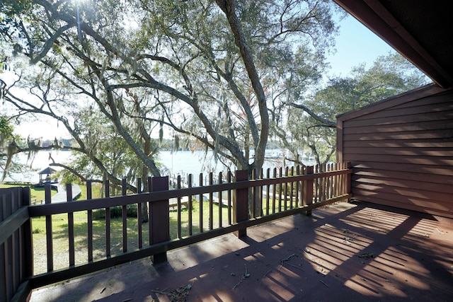 deck with a water view