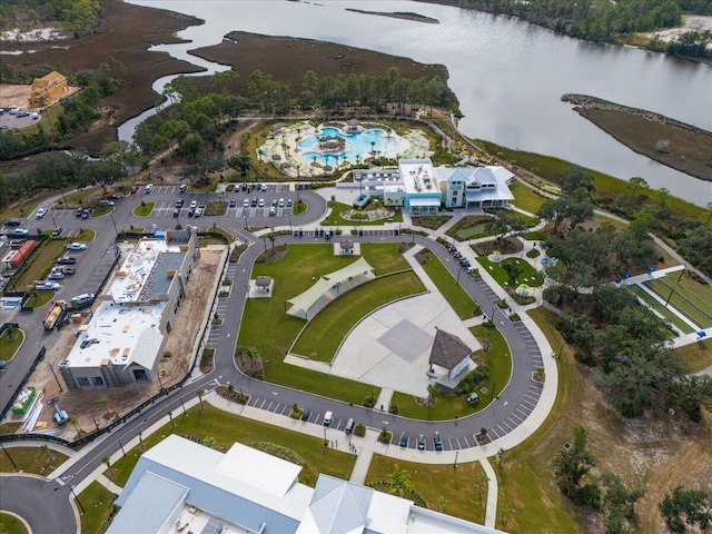 bird's eye view featuring a water view