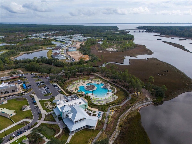 bird's eye view featuring a water view