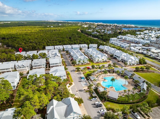 bird's eye view featuring a water view